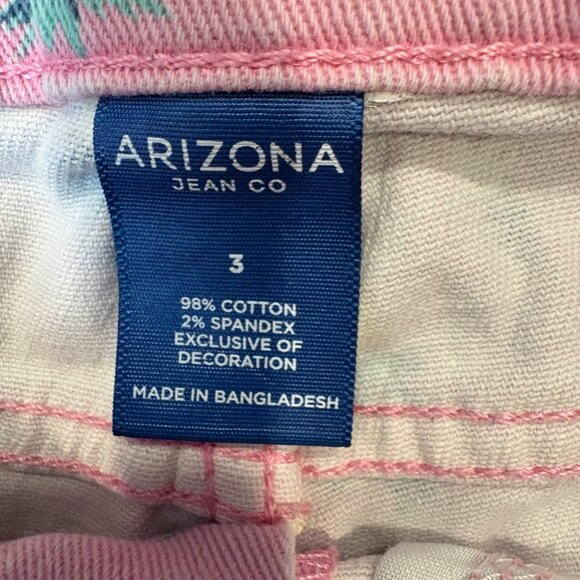 Arizona Jean Co Pink Pineapple Distressed Denim Frayed Shorts Sz 3 Vintage Retro - Picture 2 of 7